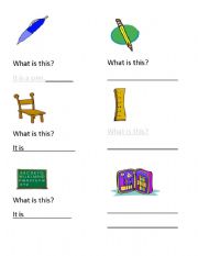 English Worksheet: What is this? Classroom objects worksheet