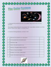 English Worksheet: OUR SOLAR SYSTEM.PART 1
