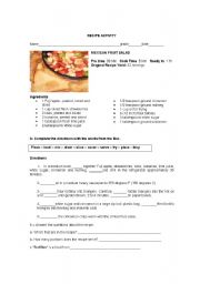 English Worksheet: RECIPE ACTIVITY