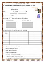 English Worksheet: TEST UNIT 4 - WE CAN DO IT INTRO (BOOK)