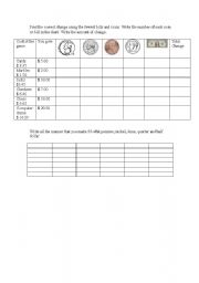 English worksheet: Find the change