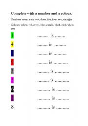 English worksheet: Numbers 1-9, Colours