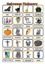 Halloween pictionary worksheets