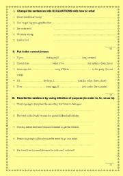 English Worksheet: Test - exclamation, infinitive of purpose and conditional clauses