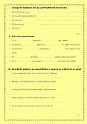 English worksheet: Test - exclamation, infinitive of purpose and conditional clauses