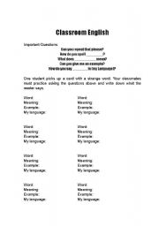 English worksheet: Classroom English 