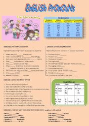 English Worksheet: english pronouns and adjectives