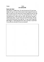 English Worksheet: my monster