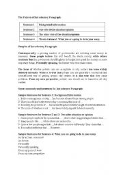 English Worksheet: materials for introductory paragraph of argumentative essay