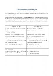 English Worksheet: Present Perfect/ Past Simple comparison chart