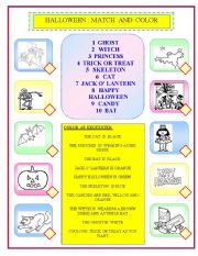 English worksheet: HALLOWEEN MATCHING AND COLORING