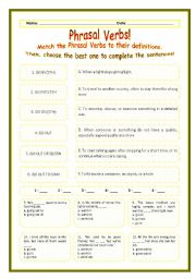 English Worksheet: > Phrasal Verbs Practice 77! > --*-- Definitions + Exercise --*-- BW Included --*-- Fully Editable With Key! 
