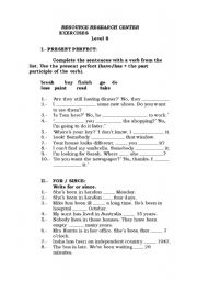 English Worksheet: Present Perfect, For and Since, Still, Indirect Questions 