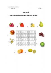 English worksheet: fruits