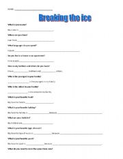 English Worksheet: Breaking the Ice