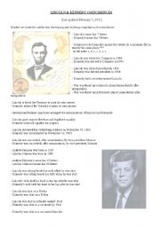 English Worksheet: Lincoln and Kennedy Coincidences (Simple past Practice)