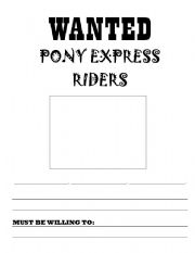 English worksheet: Pony Express Riders Wanted