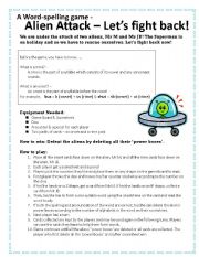 English Worksheet: Alien Attack - Lets fight back! (Word-spelling game)