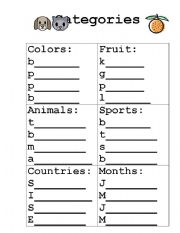English Worksheet: Category game