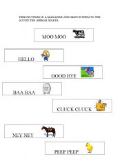 English worksheet: Match the farm animals to their sound