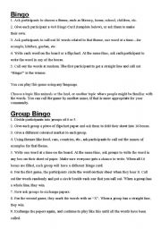 English Worksheet: Word Bingo and Group Word Bingo 