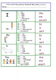 English Worksheet: Verb to be beginners