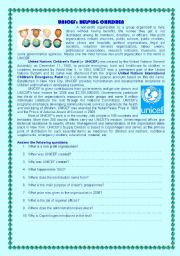 English Worksheet: UNICEF: HELPING CHILDREN