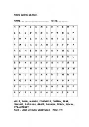 English worksheet: Food wordsearch -plus a hidden word.