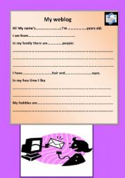 English worksheet: MY weblog