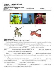 English Worksheet: Shrek 1 - video activity 