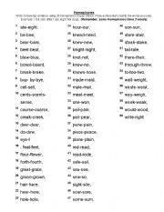 Homophone worksheet