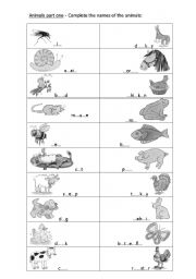 Animals fill in the gaps worksheet