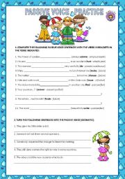 English Worksheet: PASSIVE VOICE - PRACTICE + KEY