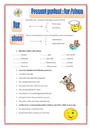 English Worksheet: PRESENT PERFECT, FOR AND SINCE