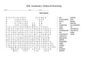 English worksheet: ESL Vocabulary: Wordsearch Clothes & Grooming