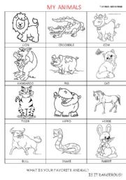 English Worksheet: my animals