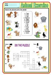 English Worksheet: Animal Exercise