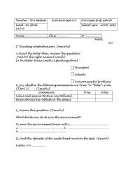 English Worksheet: 8th form mid term test