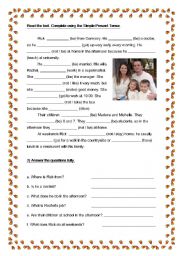 English Worksheet: Rading comprehension simple present