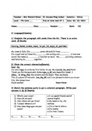 7th english test doc