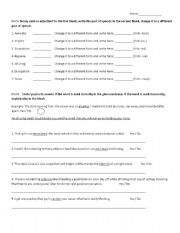 English worksheet: Changing Parts of Speech + Vocab Development