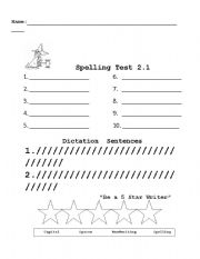 English worksheet: Spelling Test Printable 