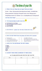 English Worksheet: The Time of Your Life (song by Green Day)