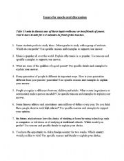 English Worksheet: issues for oral discussion