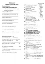 English Worksheet: Written Test Present Perfect & Past Simple