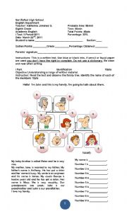 English Worksheet: Familys test