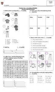 English Worksheet: english test clothes