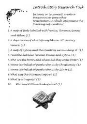 English Worksheet: Othello research task