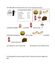 English Worksheet: Math Wprd Problem (math operations)