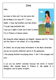 English Worksheet: Julia Reading Comprehension